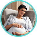 Expectant parent breathing calmly